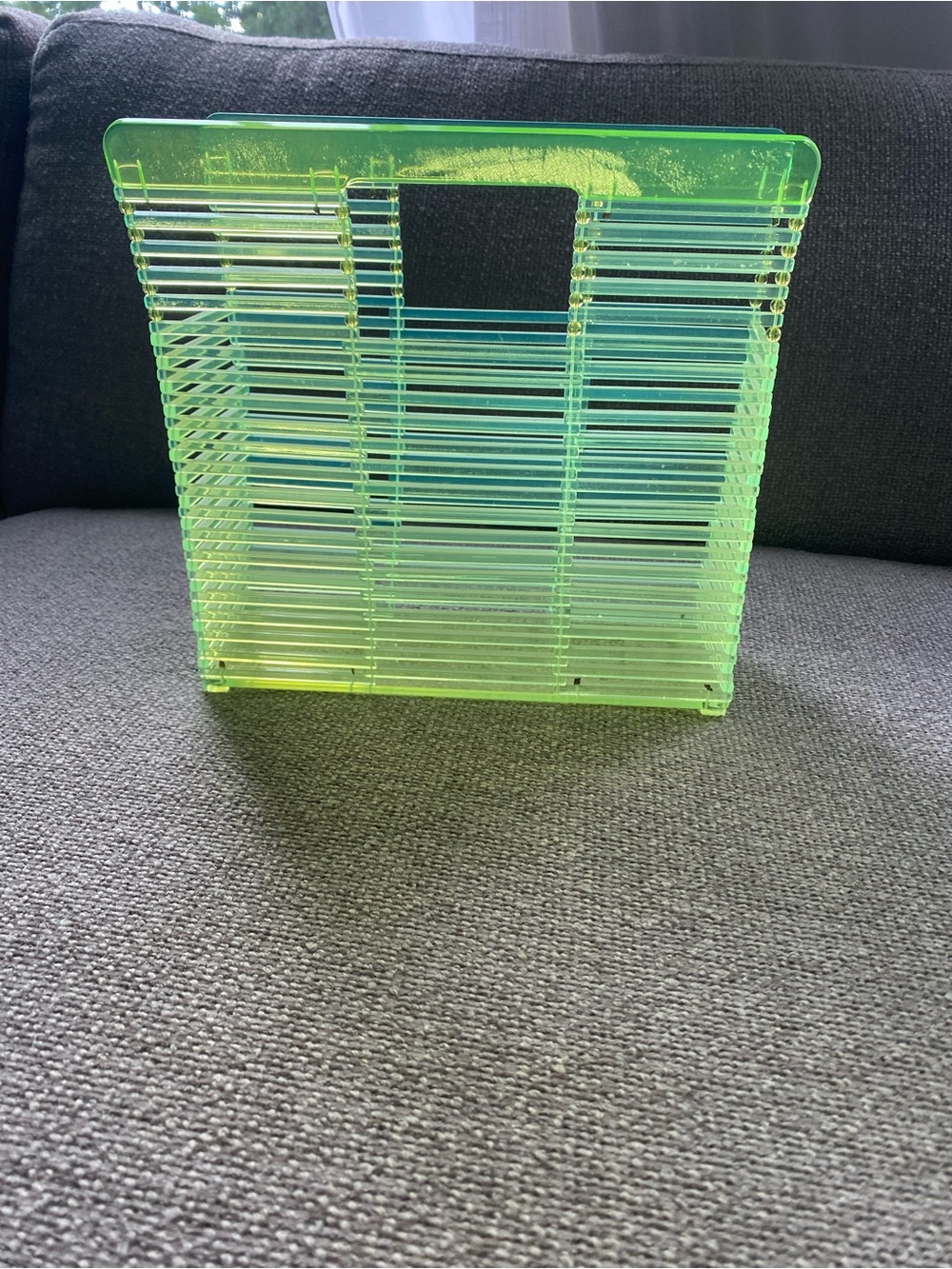 Neon Green Clear Acrylic Handbag - Slim Straw Tote Style - Picture 2 of 2